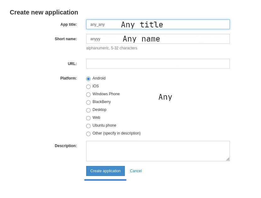 Application creation form